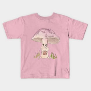 Cute Watercolor Mushroom Reading 3 Kids T-Shirt